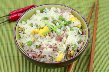 bowl of Cantonese rice on a table