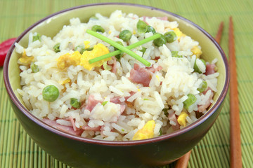 bowl of Cantonese rice on a table