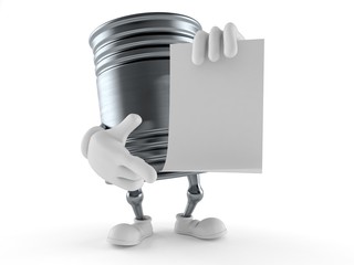 Food can character with blank sheet of paper