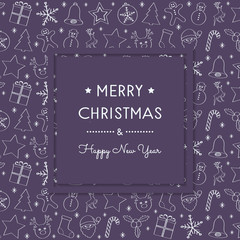 Fototapeta na wymiar Christmas greetings with hand drawn decorations. Vector.