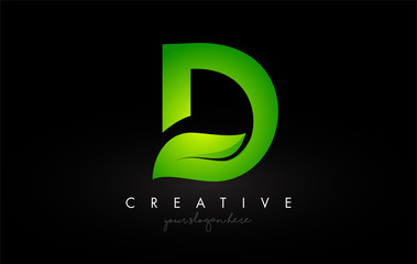 D Leaf Letter Logo Icon Design in Green Colors Vector Illustration.