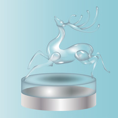 Glass figure of a deer on a silver pedestal. Vector illustration. EPS 10.
