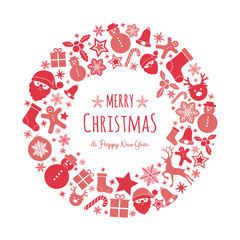 Vintage Christmas card with graland and decorations. Vector.