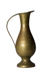 Isolated, jug, antique, bronze, golden, old, beautiful, pattern. 1