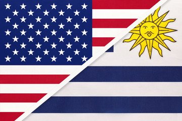 USA vs Uruguay national flag. Relationship between two countries.