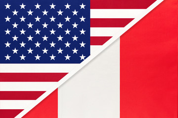 USA vs Peru national flag. Relationship between two countries.