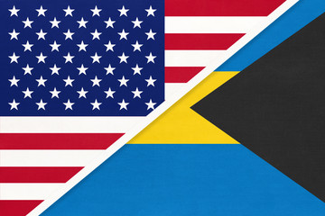 USA vs Bahamas island national flag. Relationship between two countries.