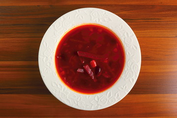 Borsch. Beet Soup with beans. Directly Above.