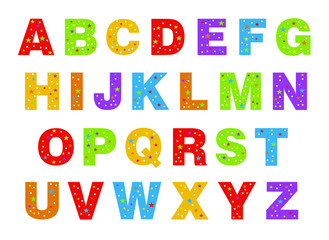 alphabet for children. Kids learning material. Card for learning alphabet (a-z). colored alphabet in white dots and stars