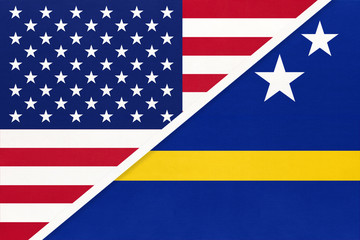 USA vs Curacao national flag. Relationship between two countries.