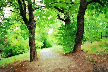  Watercolor paintings landscape, path in the forest, fine art © yaroslavartist