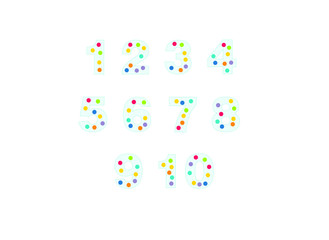 numbers for children, from 1 to 10. Kids learning material. Card for learning numbers. Number 1-10.blue numbers in colored dots