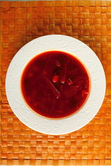 Borsch. Beet Soup with beans. Directly Above.