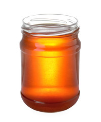 Jar with organic honey isolated on white