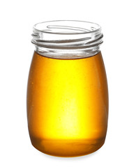 Jar with organic honey isolated on white