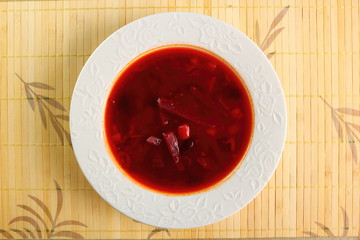 Borsch. Beet Soup with beans. Directly Above.