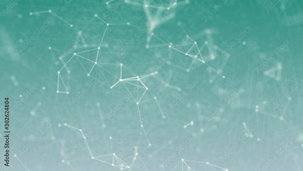 Aufkleber 3d abstract white geometry flying wireframe network and connecting dot space on blue green backgroun