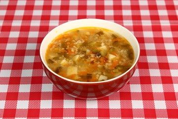 Soup from pickled cucumbers. Rassolnik. Zupa ogorkowa.