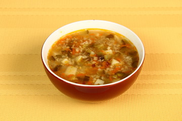 Soup from pickled cucumbers. Rassolnik. Zupa ogorkowa.