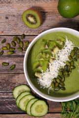 green smoothie with kiwi, pistachio and cucumber