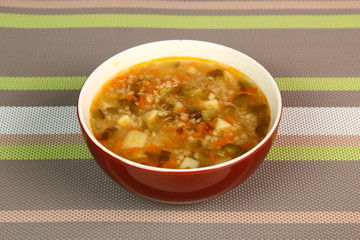 Soup from pickled cucumbers. Rassolnik. Zupa ogorkowa.