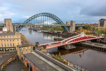 Fototapeta na wymiar The Tyne and Swing bridges over the River Tyne, Newcastle, UK
