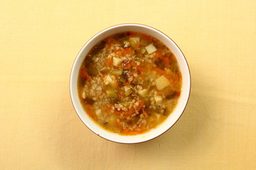 Soup from pickled cucumbers. Rassolnik. Zupa ogorkowa.