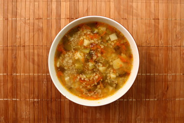 Soup from pickled cucumbers. Rassolnik. Zupa ogorkowa.