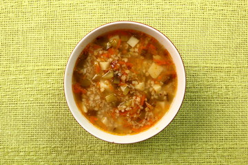 Soup from pickled cucumbers. Rassolnik. Zupa ogorkowa.