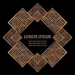 Luxury royal pattern vector frame. Islamic tile motif label. Art Deco design for Ramadan holiday card, wedding party invitation, beauty spa salon flyer, yoga studio, save the date.