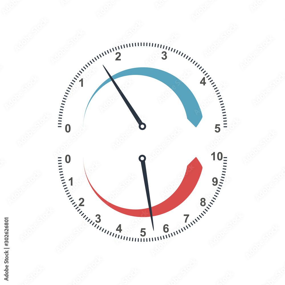 Poster auto tachometer or speedometer gauge with an arrow in two variations. technology indicator. stock ve