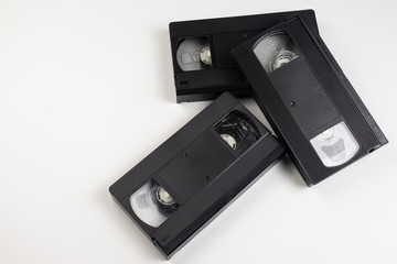 Obraz premium Old videotapes on a white background.