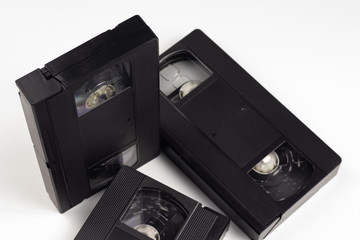 Obraz premium Old videotapes on a white background.