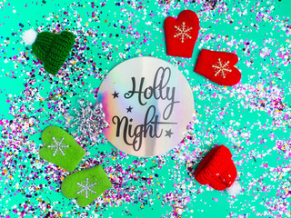 Colorful Sparkling Glitter confetti. Christmas Holidays abstract background, ispired by neo mint,...