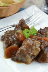 beef bourguignon on a plate