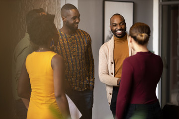 Group of diverse african business people standing and greeting before meeting