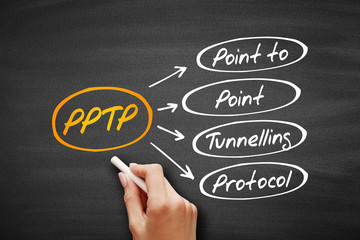 PPTP - Point to Point Tunnelling Protocol acronym, technology concept on blackboard