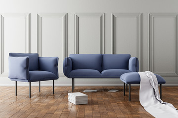 modern vintage white living room interior with sofa, 3d rendering