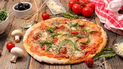 pizza with tomato sauce, cheese and mushroom