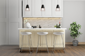 interior of white kitchen, modern minimal style, 3d rendering