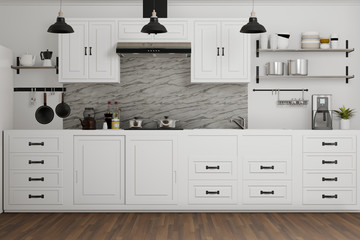 interior of modern white kitchen, 3d rendering