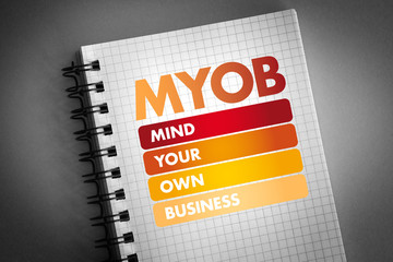 MYOB - Mind Your Own Business, acronym business concept background