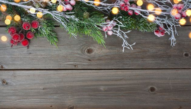 Christmas holiday decoration concept, wooden background with space for text