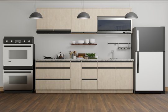 modern white kitchen interior design, 3d rendering