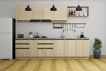 interior design of modern white kitchen, 3d render background