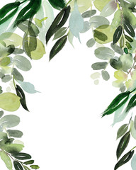 Watercolor card with green branches for invitations.