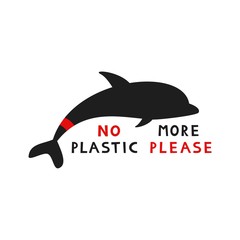 No more plastic please. Pollution of the ocean. Vector poster, card, logo. - 302629875