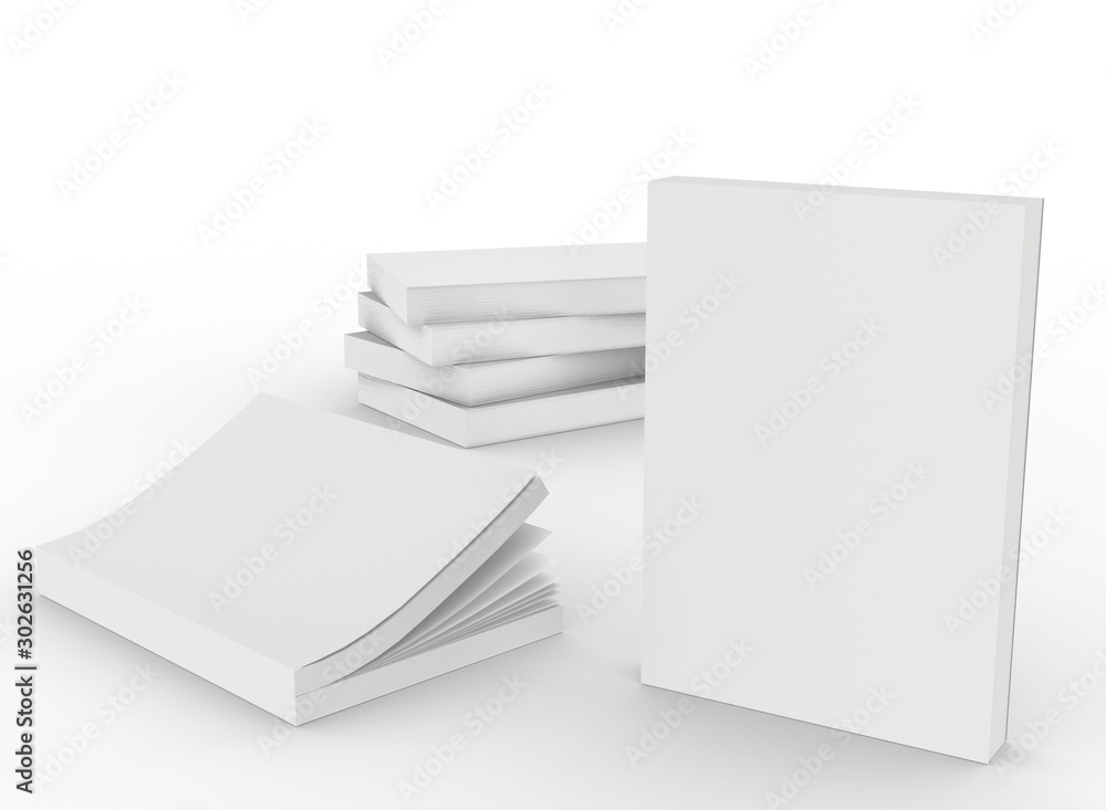 Poster template empty book mockup set white background , 3d rendering