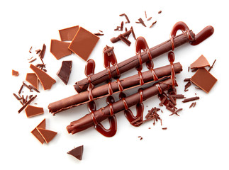 chocolate sticks on white background