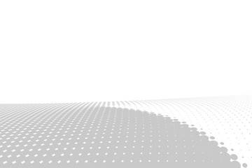 Awesome white and grey halftone background. Futuristic motion dots perspective design
